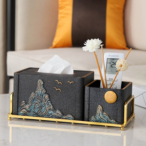 新中式纸巾盒客厅软装饰品摆件创意中式禅意家居抽纸盒茶几收纳盒