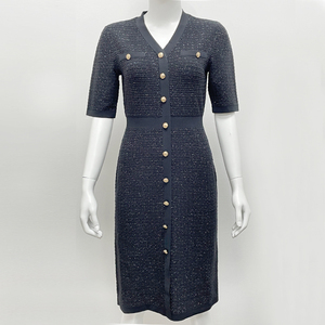 克劳西国内正品代购女装夏季v领小香风针织连衣裙修身裙子中长款