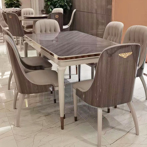 意式轻奢实木餐桌椅组合小户型家用餐厅浅色紫罗兰长方桌简约现代