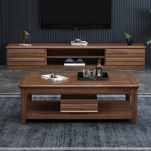 全实木沙发电视柜组合轻奢胡桃木茶几客厅现代简约新中式红木家具