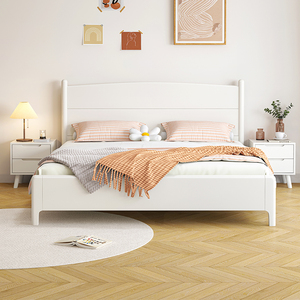 奶油风实木床简约现代白色法式北欧2米x2大床工厂直销主卧双人