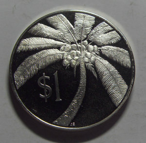 西萨摩亚 1974年 1塔拉 椰子树 盒装大镍币