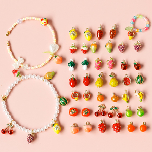 石榴草莓西瓜樱桃水果合金滴胶吊坠可爱耳环饰品配件DIY串珠材料
