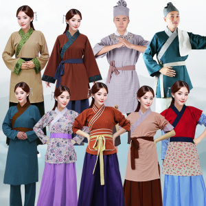 百姓古装古代老夫人村姑粗布唐装店小二棉麻女仆茶艺服装平民汉服