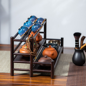 中式茶道零配收纳架茶具茶台上置物架三层壶架晾杯架梯形展示架
