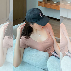 春夏2022年新款韩版低胸显胸大u领打底衫女短款短袖百搭t恤上衣潮