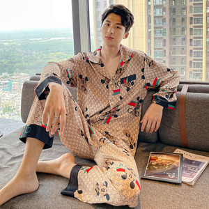 轻奢an&lv/岸绿米奇卡通睡衣男士春秋网红爆款2021长袖冰丝套装男