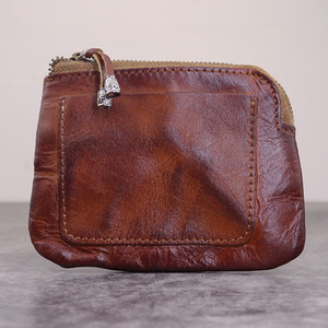 做旧植鞣皮口袋零钱包卡包男女士复古驾驶证小钱包拉链迷你钱袋潮