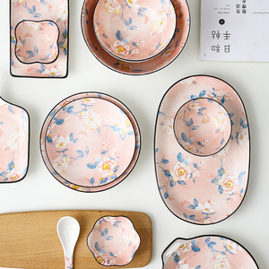 中式北欧陶瓷餐具套装 网红抖音同款一家人食用深盘碗碟餐具套装