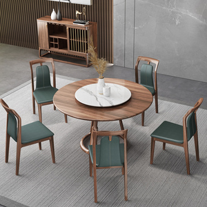 新中式实木客厅大圆桌饭桌餐桌椅组合带转盘 全实木现代简约家用