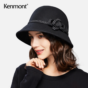 kenmont卡蒙 女士帽子冬季时尚潮英伦复古盆帽秋冬大檐羊毛小礼帽
