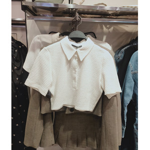 zara kiss2021春夏新款polo领高腰短款上衣t恤女3067/007 3067007