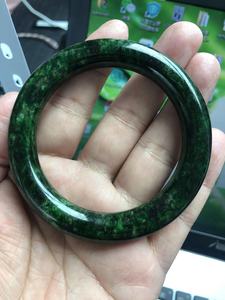 天然翡翠手镯缅甸料子圆条花青