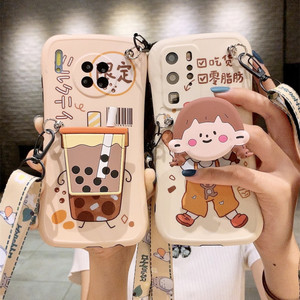 超萌奶茶小女孩华为p40pro手机壳可爱p30pro/p40小蛮腰全包保护套背带