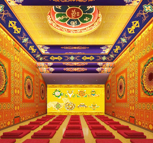 古建彩绘梁纹墙纸复古中式花纹酒楼筑装修背景墙吊顶寺庙佛堂壁纸