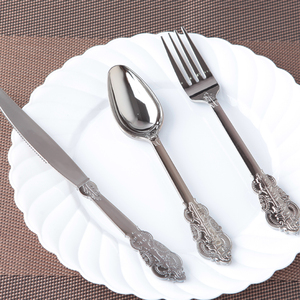 10支一次性塑料刀叉勺复古加厚 电镀银色牛排刀西餐聚会派对餐具