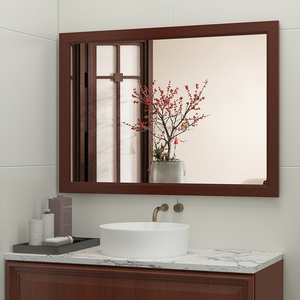 浴室镜子卫生间镜壁挂洗手间化妆镜中式实木框挂墙式洗漱台梳妆镜