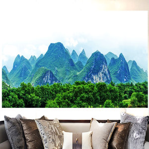 青山靠山桂林山水画风水招财装饰背景墙画客厅简约横版风景贴纸画