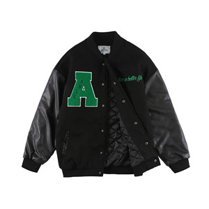 潮潮原创毛巾绣字母拼色马思唯棒球服宽松棉服外套潮牌