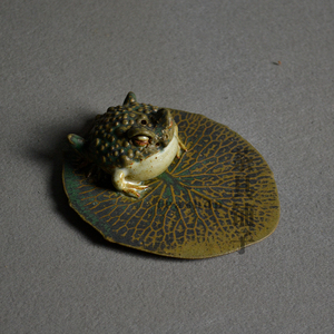 台湾陶艺师林义杰 荷蛙蟾蜍茶道摆件 茶宠香插 进口 茶具香道零配