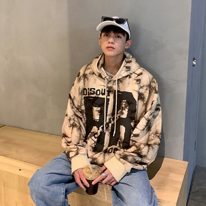 余庆伟同款扎染卫衣男潮ins高街秋季连帽上衣大码美式hiphop外套