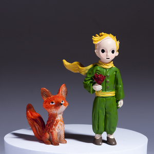 温暖童话小王子与玫瑰花玻璃罩狐狸汽车摆件手办蛋糕装饰生日礼物