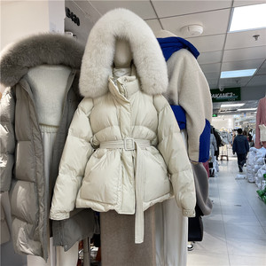 thefresh韩国21冬新款时尚保暖90白鸭绒狐狸毛大毛领收腰羽绒服女