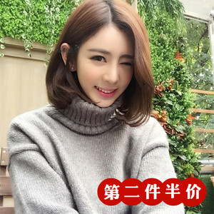网红假发女短发中分无刘海bobo头蓬松自然短卷发圆脸内扣锁骨头套