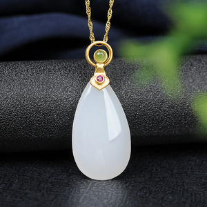 和田玉吊坠女水滴白玉