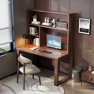 大板实木书桌书架一体简约家用卧室电脑桌学生学习桌带书柜办工桌