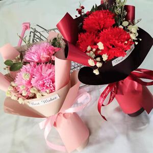母亲节三朵康乃馨小花束香皂花干花仿真花束节日礼盒搭配花束仿真