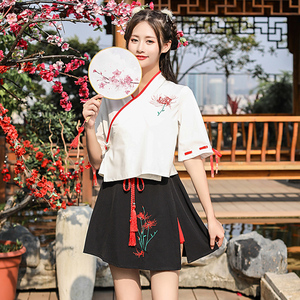 汉服女中国风改良夏装花灯节樱花仙女学生汉元素短裙公主襦裙套装