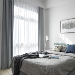 定制北欧风灰色棉麻加厚遮光窗帘布客厅卧室深圳上门测量安装服务
