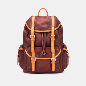 裘真原创设计手工皮具复古休闲植鞣牛皮双肩情侣简约大号男女背包