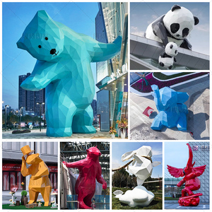 不锈钢雕塑定制大型户外景观金属商场动物几何熊卡通创意摆件工艺
