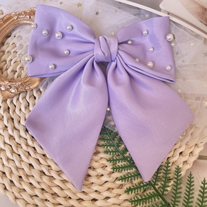 日系紫色发卡发夹女后脑勺可爱珍珠香芋紫大蝴蝶结顶夹马尾弹簧夹