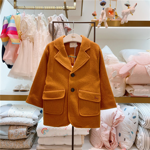 打折款ettoi小飞马韩国专柜代购秋.男女童单排扣毛呢大衣外套5401