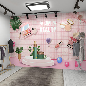 网红直播背景墙3d立体壁纸抖音护肤化妆品美妆主播墙布拍照8d壁画