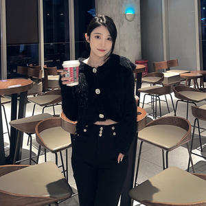 韩笑mia 2021秋冬新款高腰弹力修身亮钻抓绒钻笔裤牛仔裤女