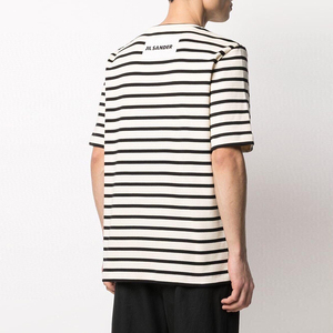 高版本沈梦晨同款jilsander新款黑白横条纹宽松圆领短袖男女t恤衫