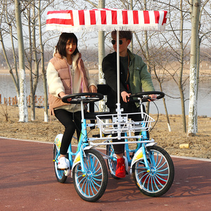 双人自行车情侣两人骑亲子三人旅游观光四轮双人车景点绿道出租用