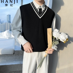 衬衫搭配马甲男士秋季潮牌v领无袖坎肩背心春装叠穿针织线衫毛衣