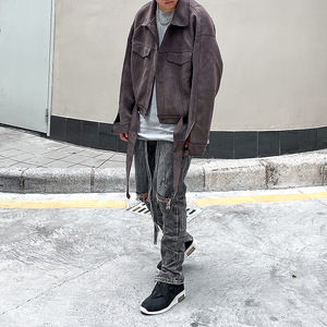 fear of god fog 第六季高街美式重磅麂皮翻毛夹克飘带飞行员外套