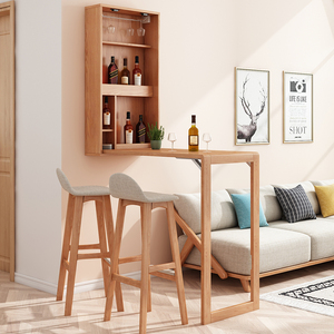 北欧家用折叠吧台隔断柜开放式厨房挂墙高脚餐桌酒柜一体简约现代