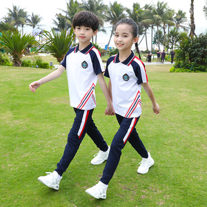 夏季幼儿园园服中小学生校服纯棉短袖两件套团购定制儿童班服logo