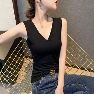 黑色v领吊带背心女2022春夏新款复古气质内搭上衣修身美背打底衫