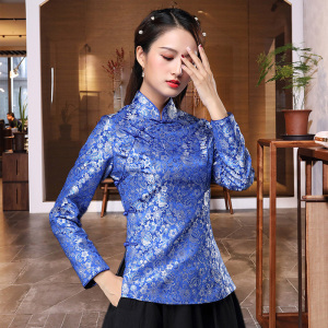 唐装旗袍上衣女春秋中式复古中国风织锦缎外套中老年妈妈大襟衣