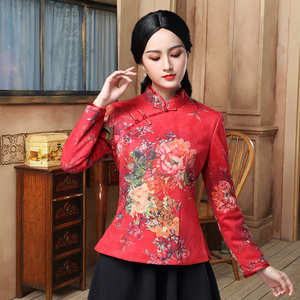 唐装旗袍棉衣女秋冬中式改良复古民族风红色喜庆演出节日大襟棉服
