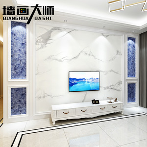 2024年新款电视机背景墙壁纸现代简约大理石客厅沙发影视墙壁画布