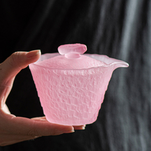茶具冰冻烧粉色磨砂女士专用喝茶琉璃盖碗茶杯玻璃手抓壶不烫手
